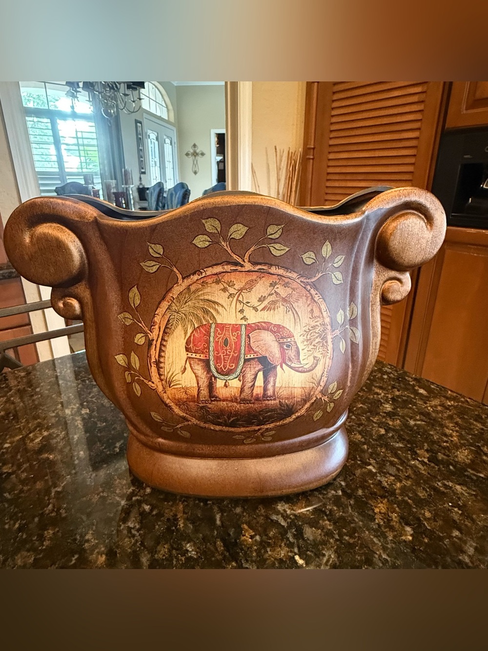 Vintage Tropical Safari Elephant Vase